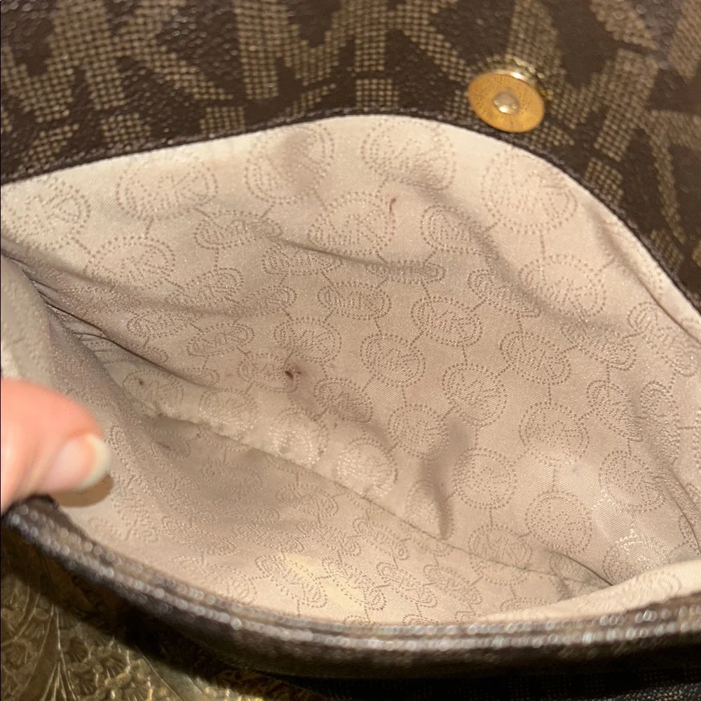 Michael Kors Brown Signature MK Monogram Crossbody Shoulder Bag Purse - Picture 11 of 16